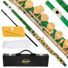Lazarro 180-GR Professional Green-Gold Closed Hole C Flute with Case, Care Kit-Great for Band, Orchestra,Schools   
